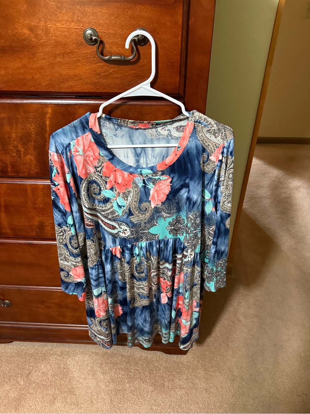 Women's Navy Floral Paisley Babydoll Top - Blue Coral